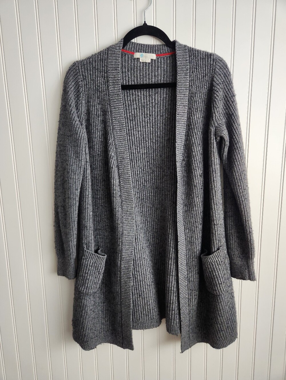 BODEN Gray Wool Cashmere Blend Chunky Knit Open Front Long Length Cardigan M